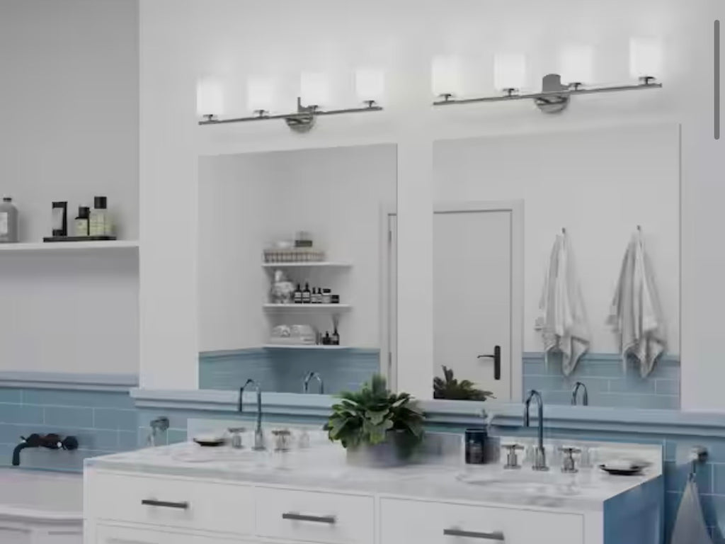 4-Light Polished Nickel Etched Glass Modern Bathroom Vanity Light