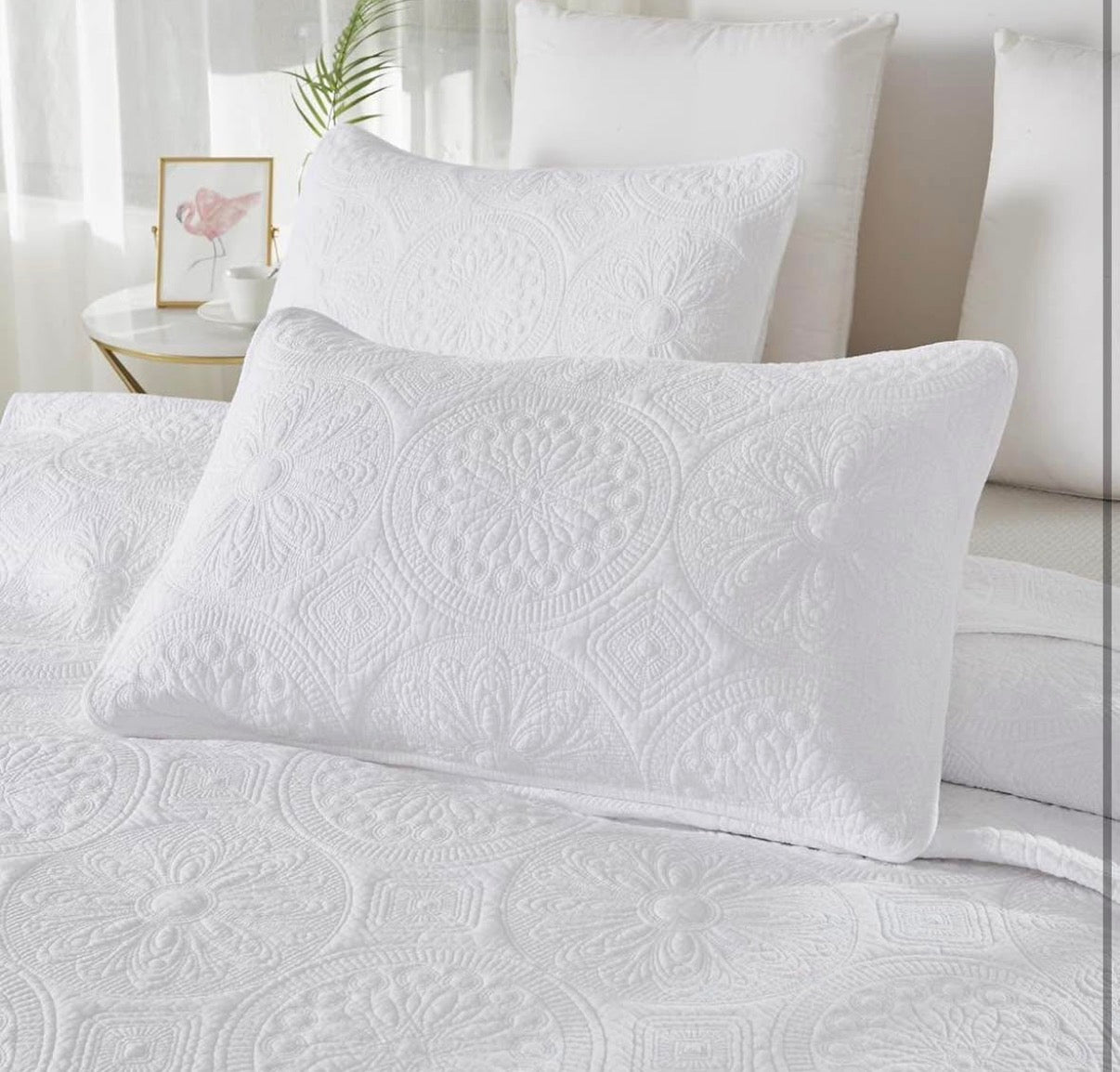 Luxury White Quilt Bedding Set Queen Size
