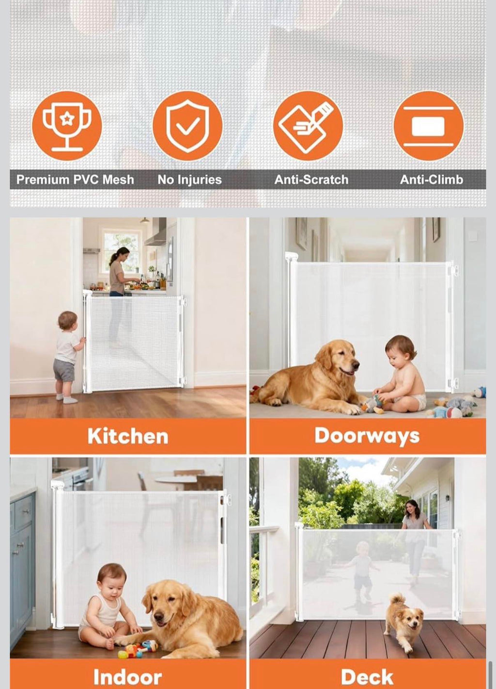 55" Wide x 33" Tall Mesh Dog Gate for Indoor & Outdoor
