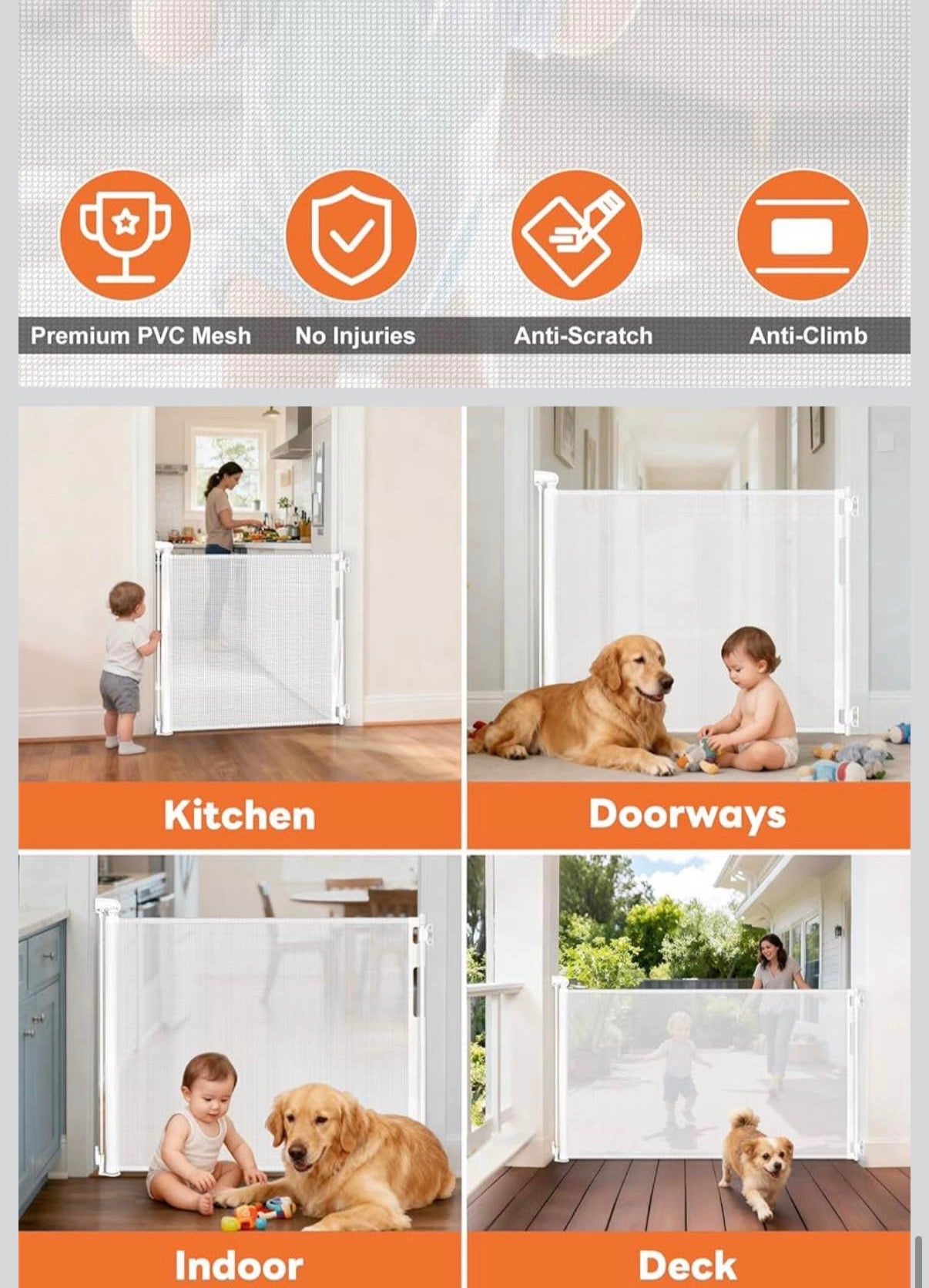 55" Wide x 33" Tall Mesh Dog Gate for Indoor & Outdoor