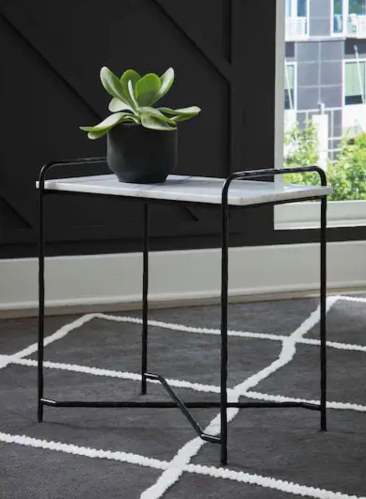 Ashber 22 in. White Rectangle Marble End Table with Pedestal Base