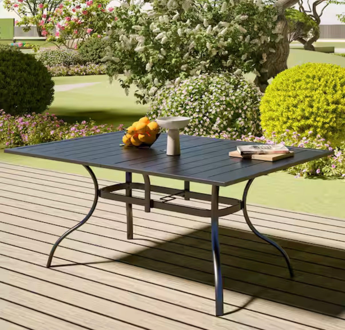 Black Metal Outdoor Dining Table with Umbrella Hole ( used)