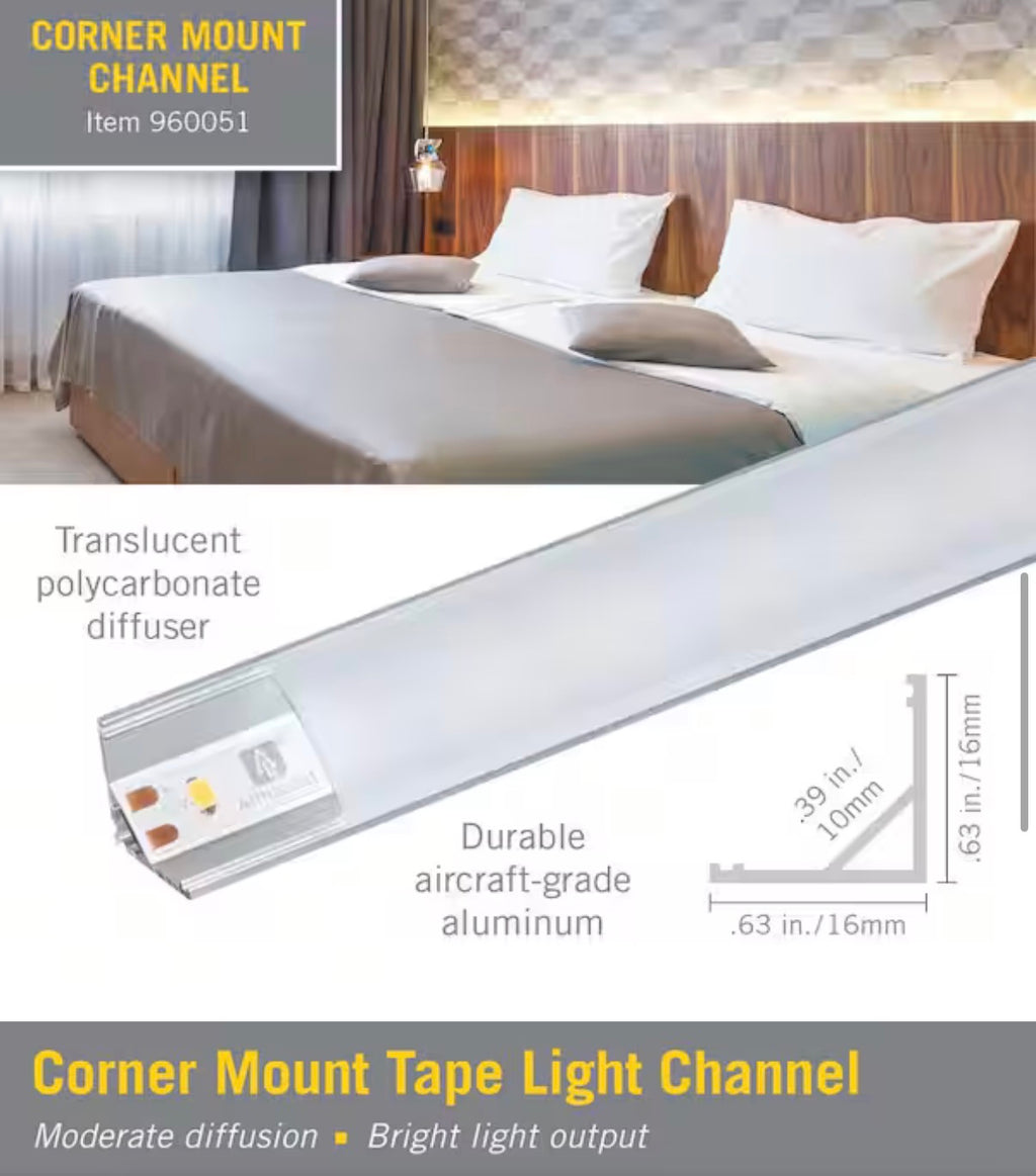 Corner Mount Tape Light Channel Silver 5-Pack