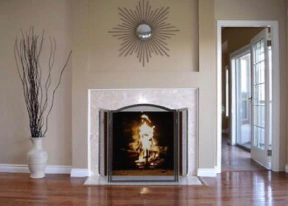 50-in Antique Black Steel 3 -Panel Arched Fireplace Screen