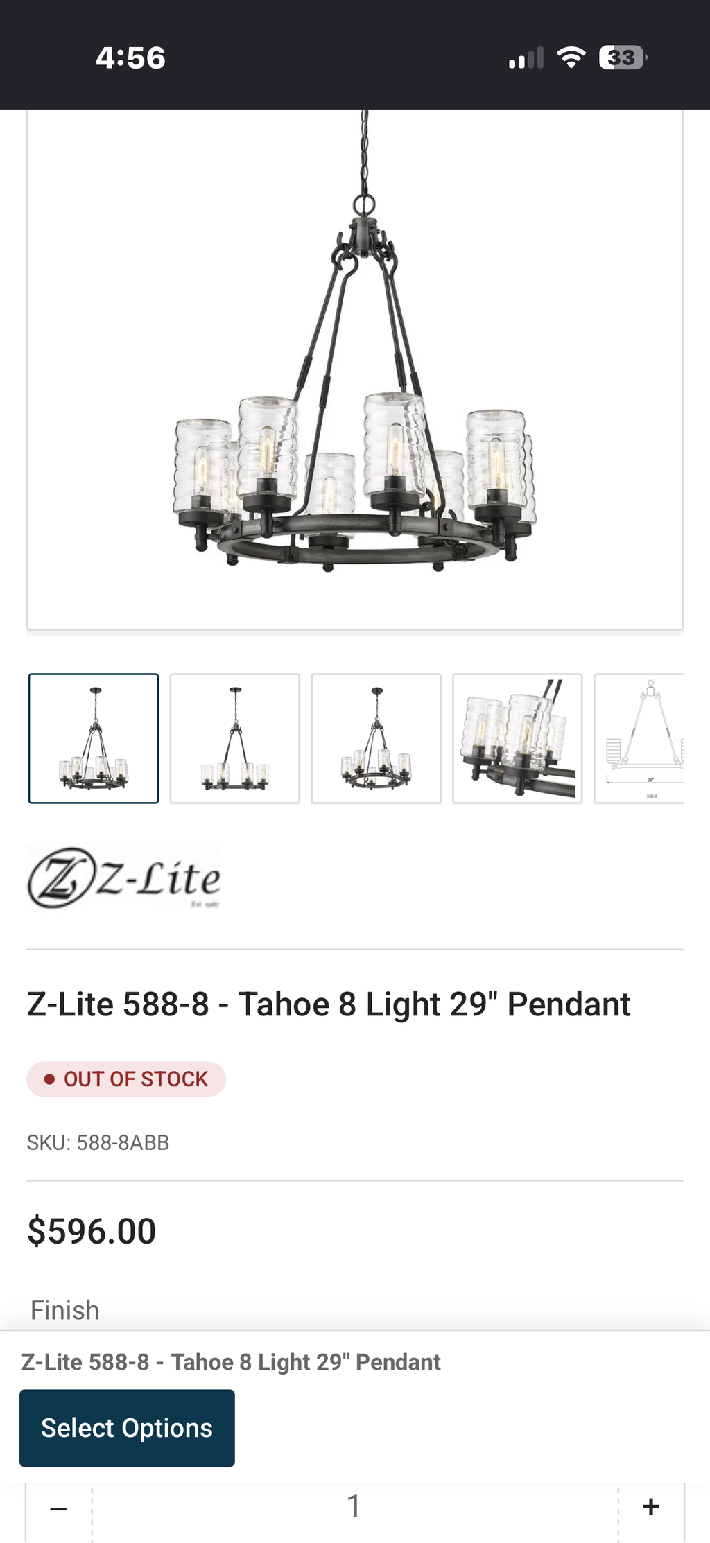 Z-Lite Tahoe Craftsman Ashen Barnboard 8 Light Outdoor Pendant