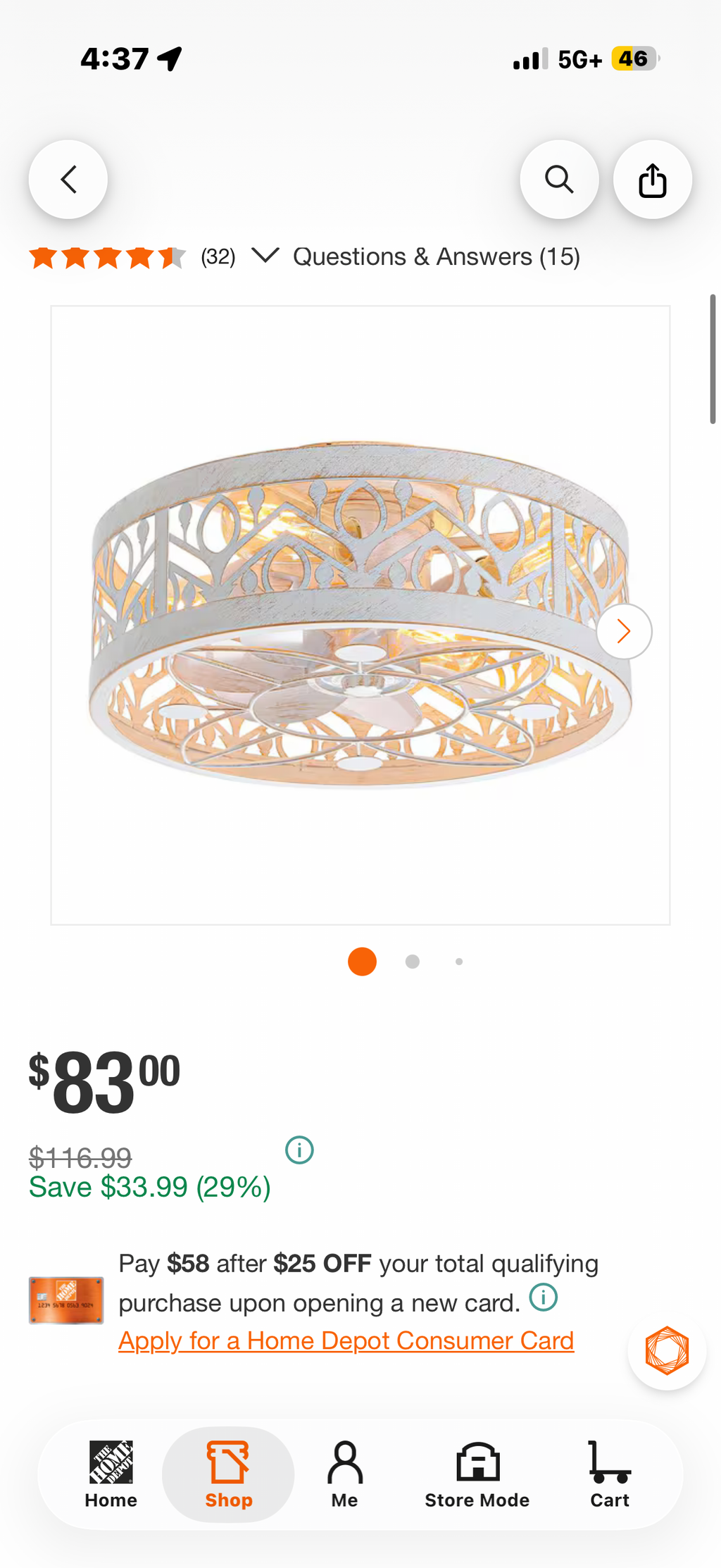 16.5 in. Gold/White Flush Mount  Ceiling Fan with Light Kit