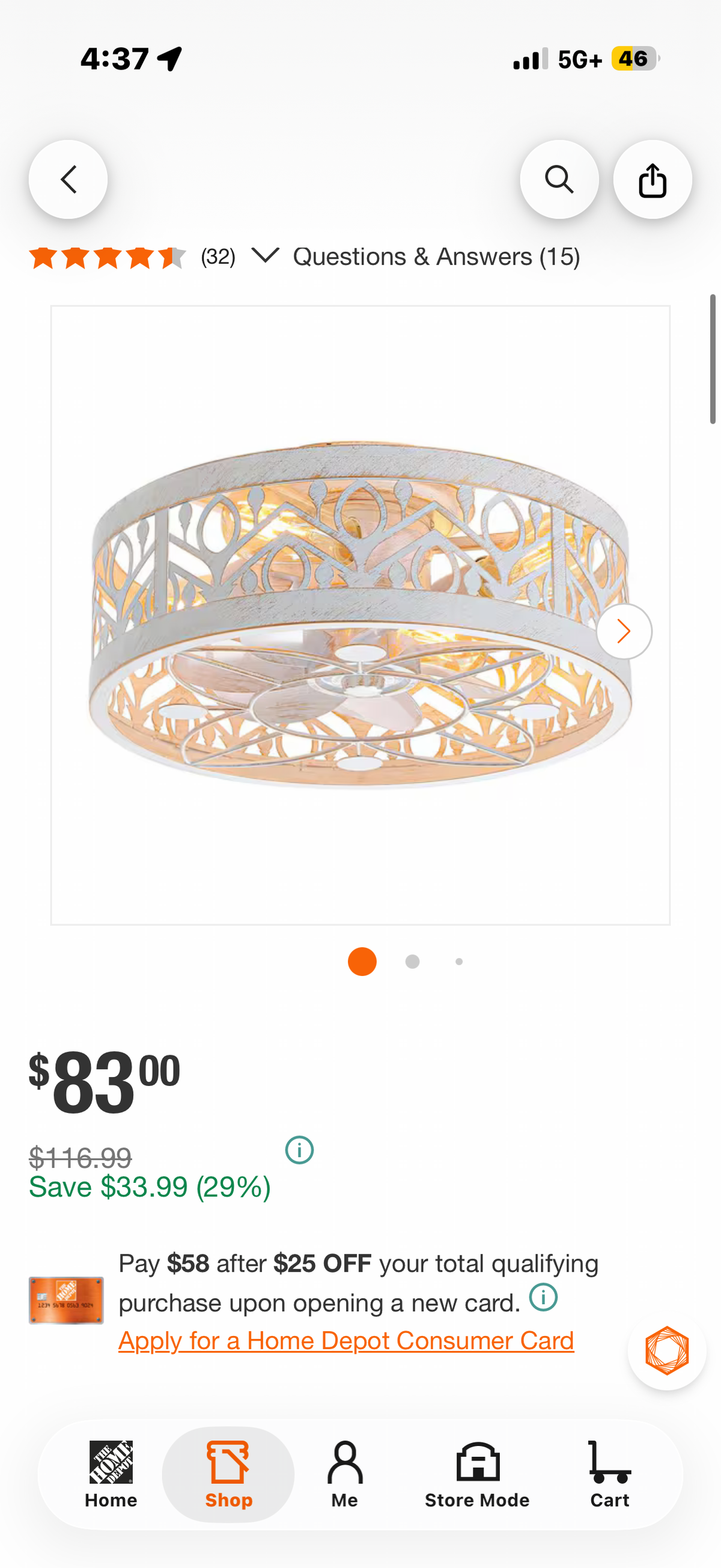 16.5 in. Gold/White Flush Mount  Ceiling Fan with Light Kit