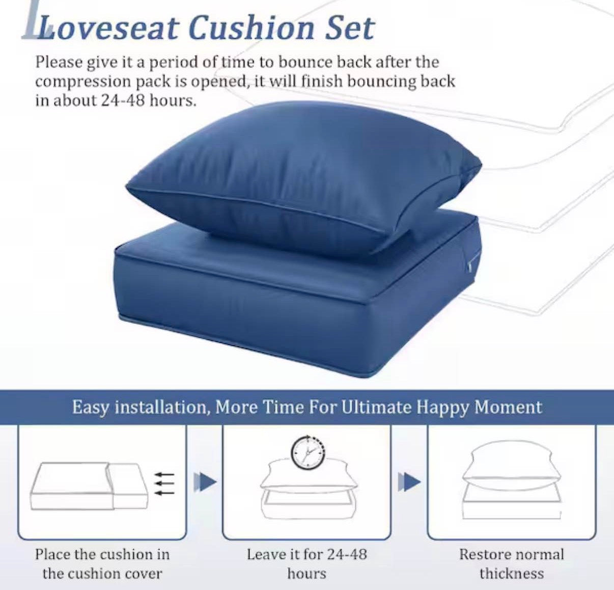 24 in. x 24 in. x 5 in. Square Outdoor Chairs Cushion blue