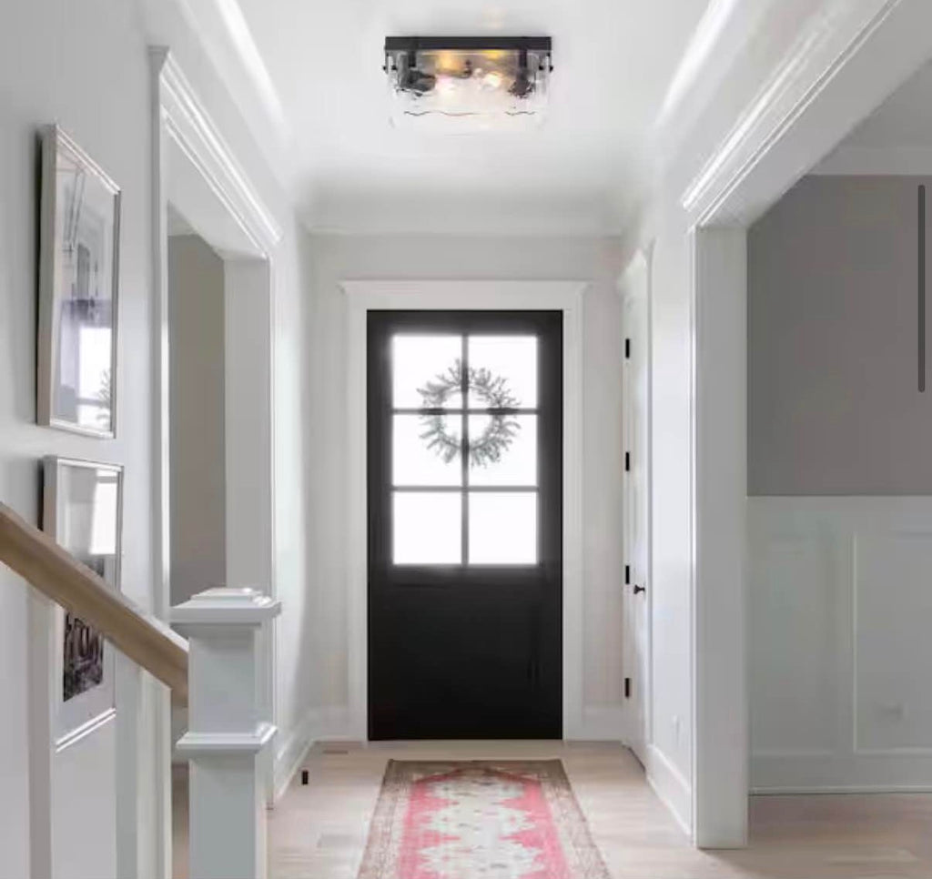 11.81 in. 2-Light Black Rustic Ceiling Light Square Chandelier