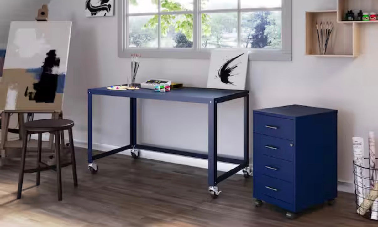 Navy Blue 4-Drawer Mobile File Cabinet