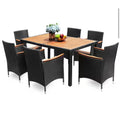 7-Piece Wicker Outdoor Dining Set with Wood Top