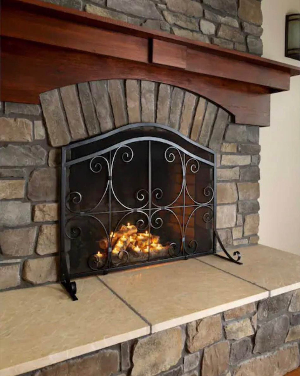 47 in  Crested Wrought Iron and Steel 1-Panel Fire Scree