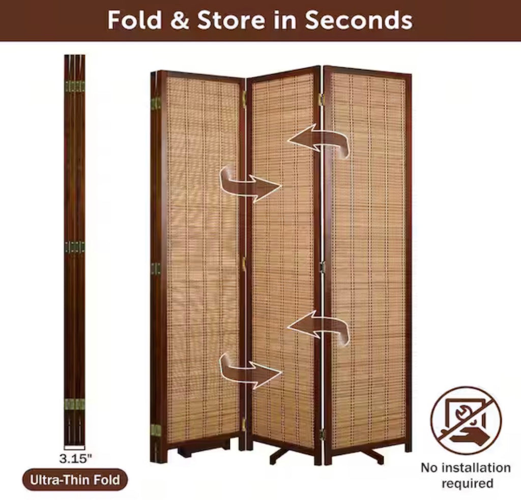 Brown Bamboo Room Divider Screen