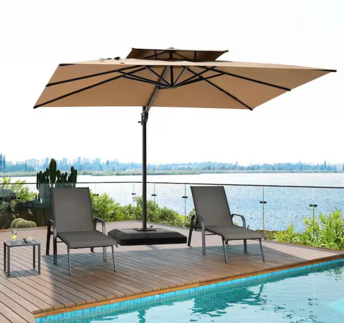 11.5 ft. x 9 ft. Double Top 360° Rotation Cantilever Patio Umbrella