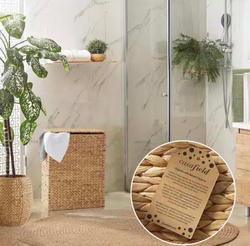 Woven Water Hyacinth Laundry Hamper with Lid