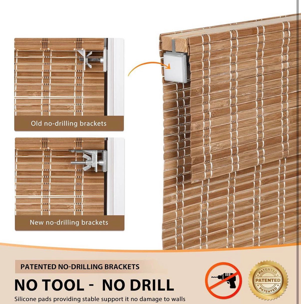 No Tools No Drill Cordless Bamboo Roman Shades