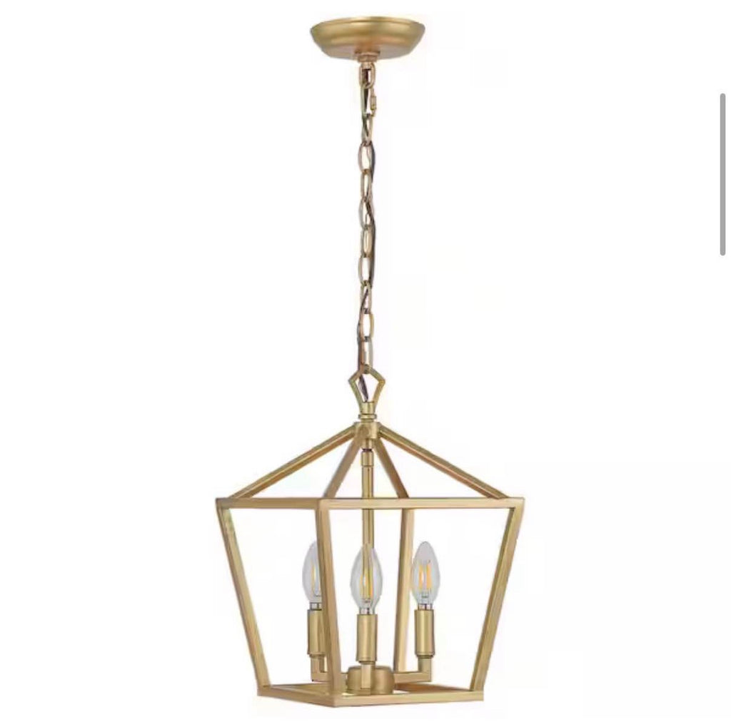 3-Light Iron Classic Modern Lantern LED Brass Gold Pendant