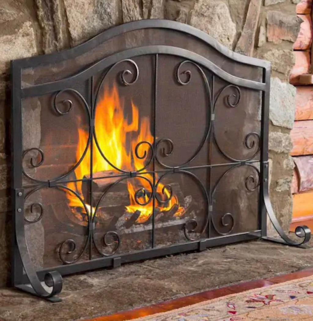 47 in  Crested Wrought Iron and Steel 1-Panel Fire Scree