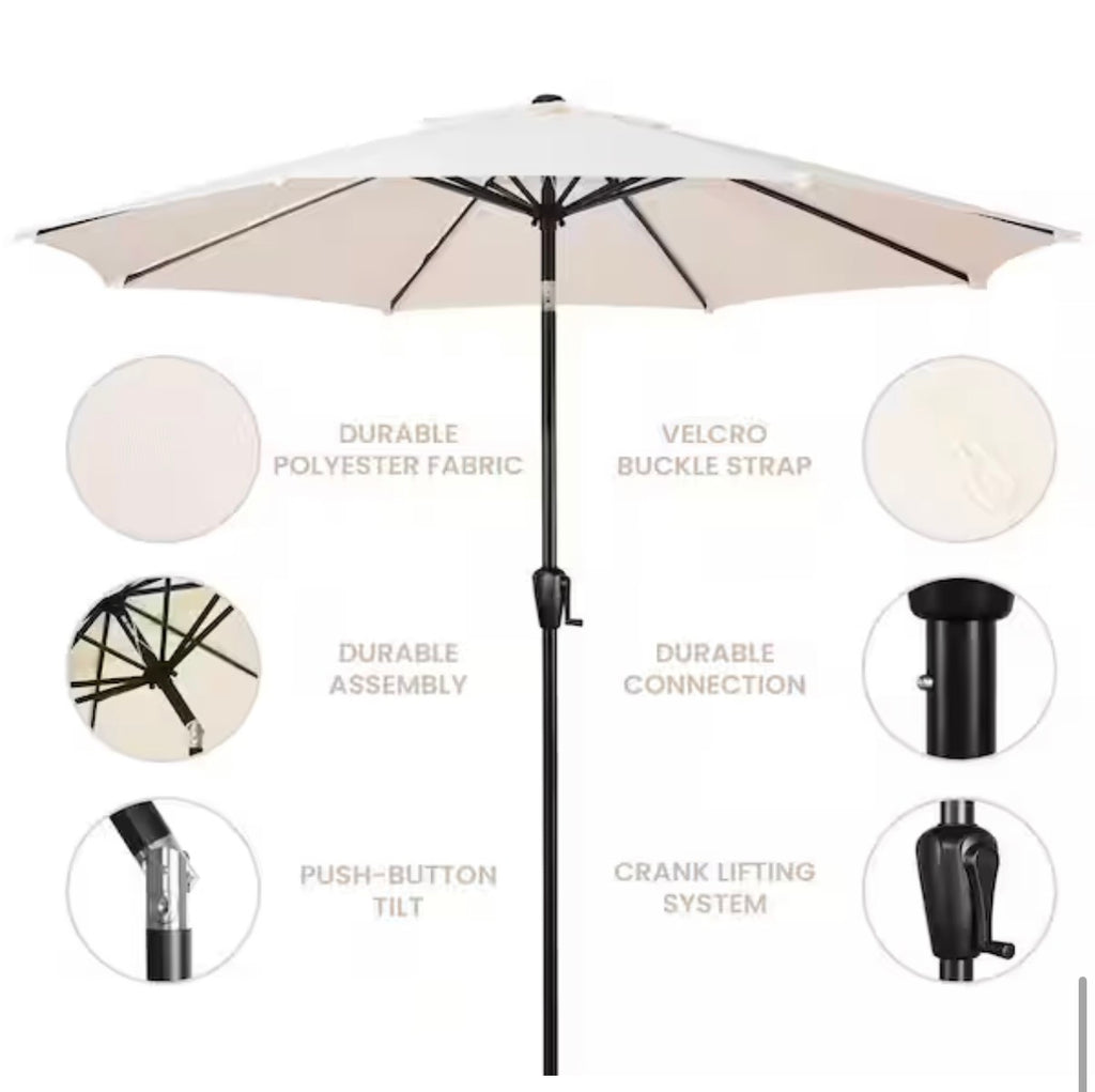 9 ft. Round 8-Rib Steel Market Patio Umbrella in Creamy Beige