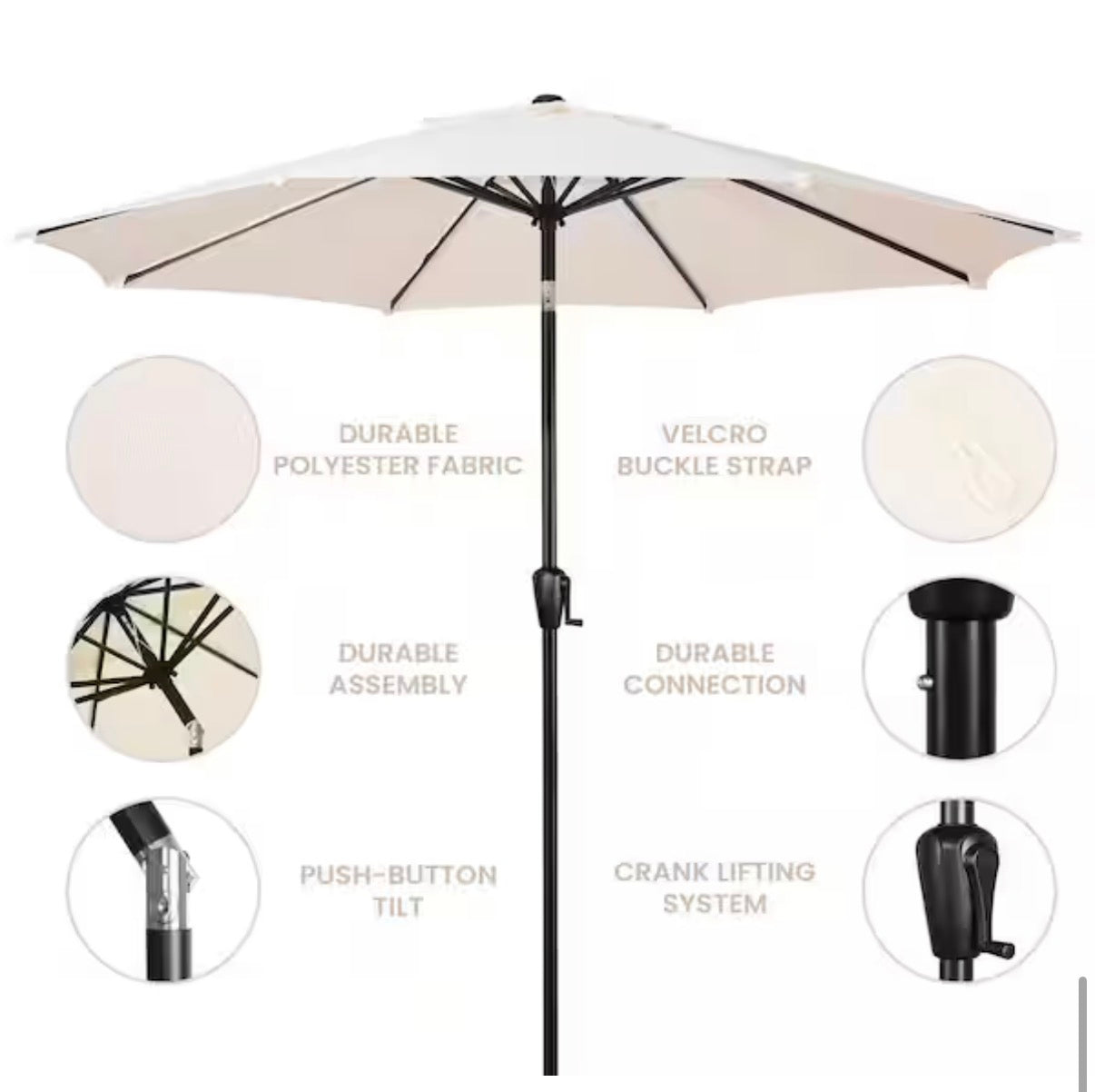 9 ft. Round 8-Rib Steel Market Patio Umbrella in Creamy Beige