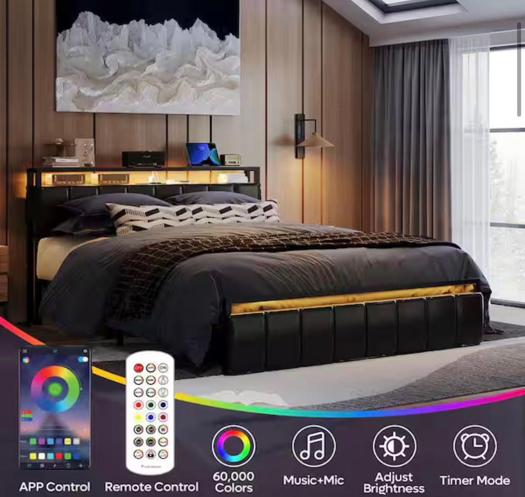 Metal Frame Full Size Platform Bed with Charge Station