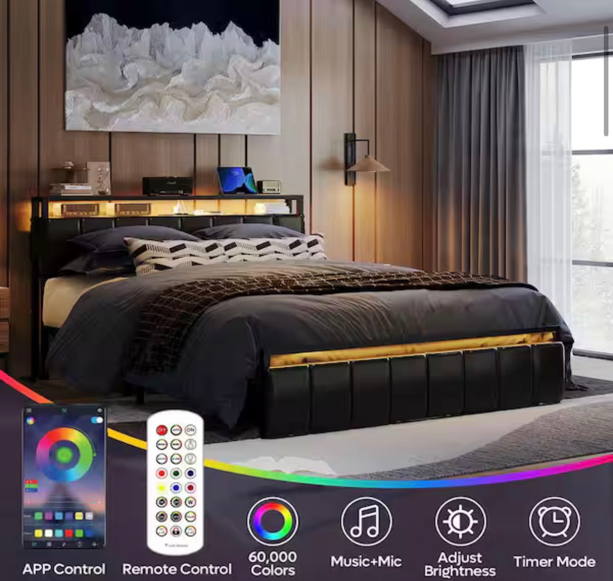 Metal Frame Full Size Platform Bed with Charge Station