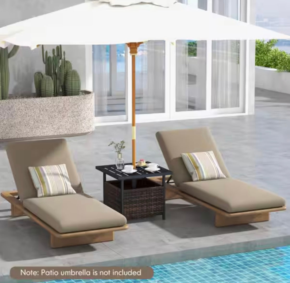 Square Outdoor Side Table with Umbrella Hole and Sand Bags