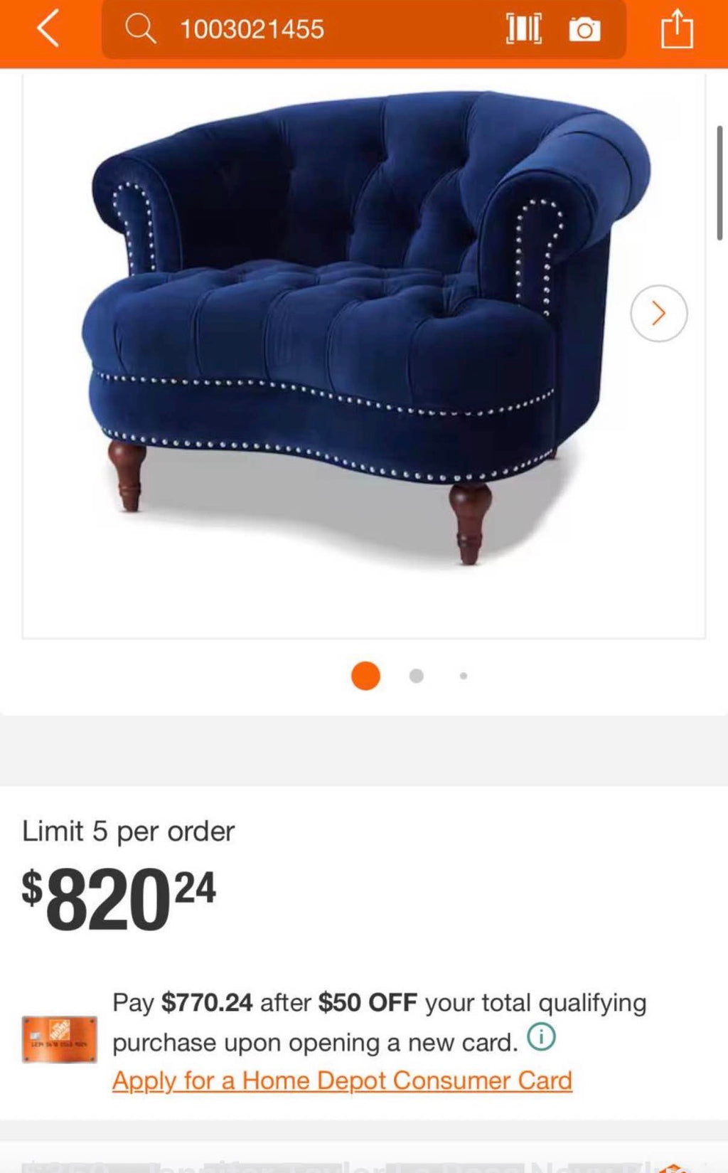 Jennifer Taylor La Rosa Navy Blue Accent Arm Chair