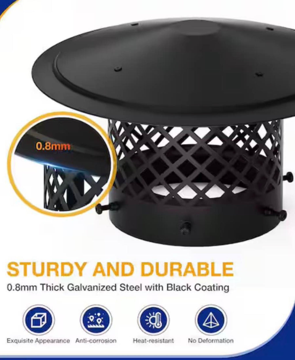 6 in. Black Round Galvanized Steel Fireplace Chimney Cap