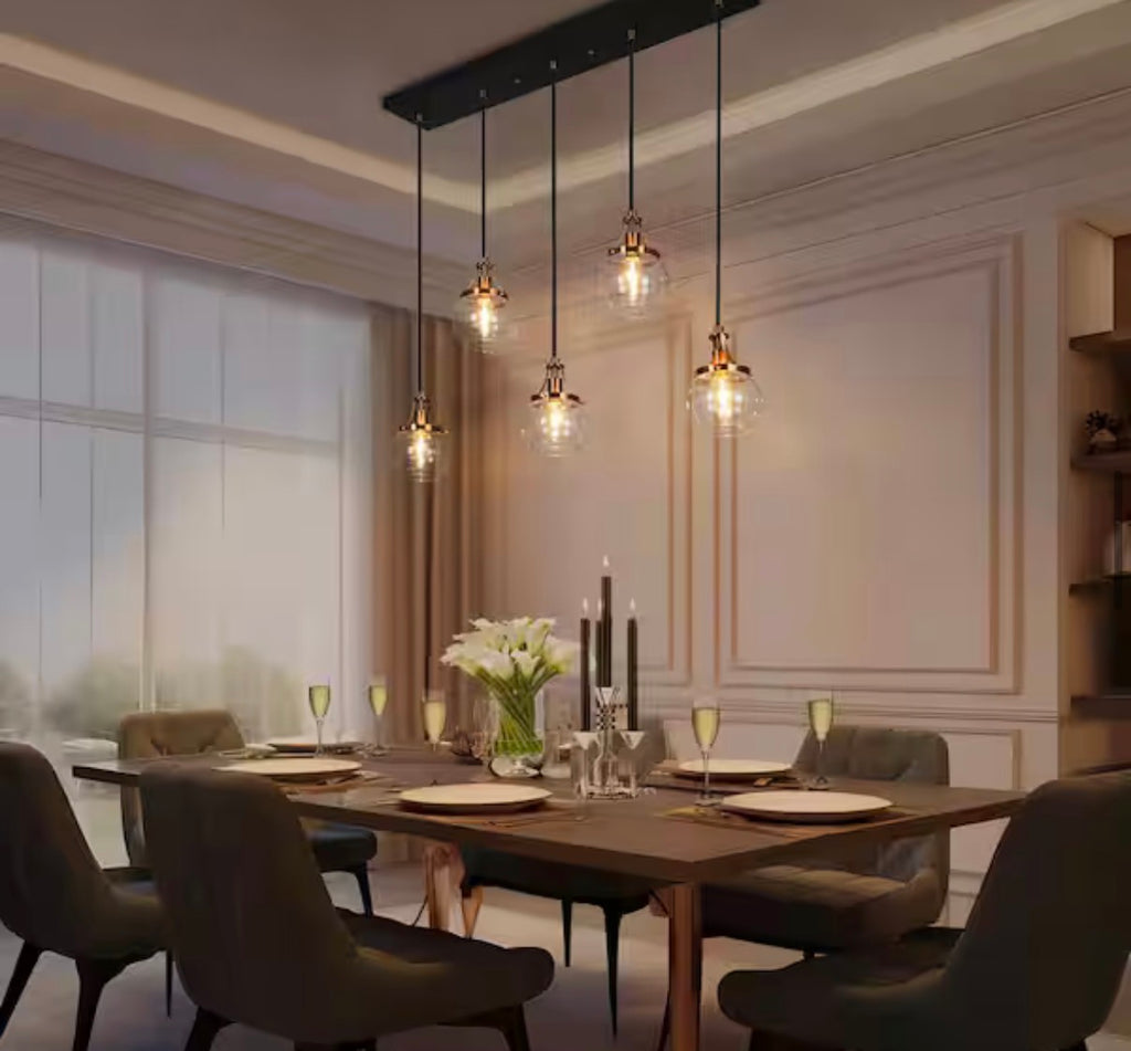 Orbline Transitional 5-Light Black and Brass Linear Chandelier