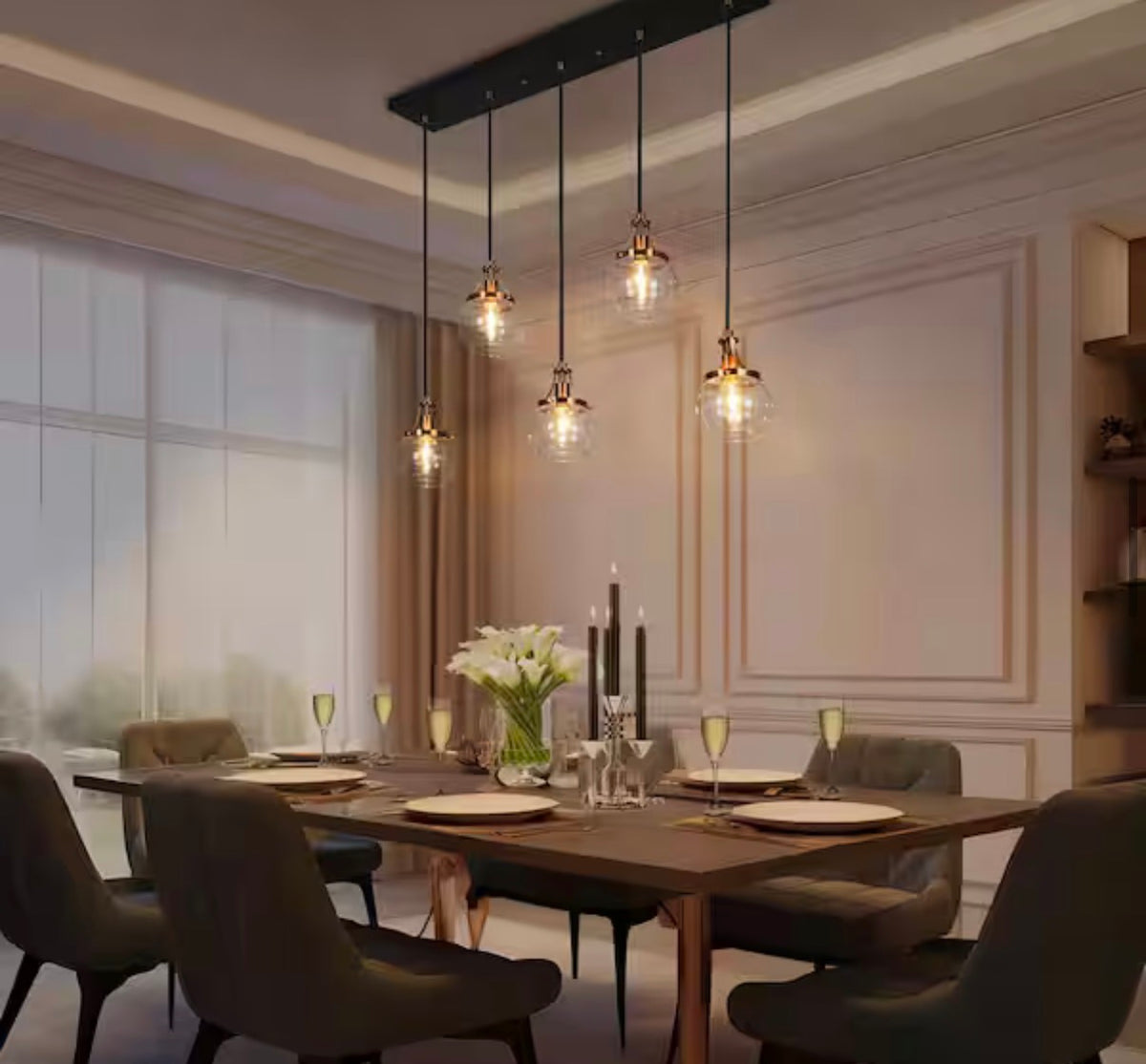 Orbline Transitional 5-Light Black and Brass Linear Chandelier
