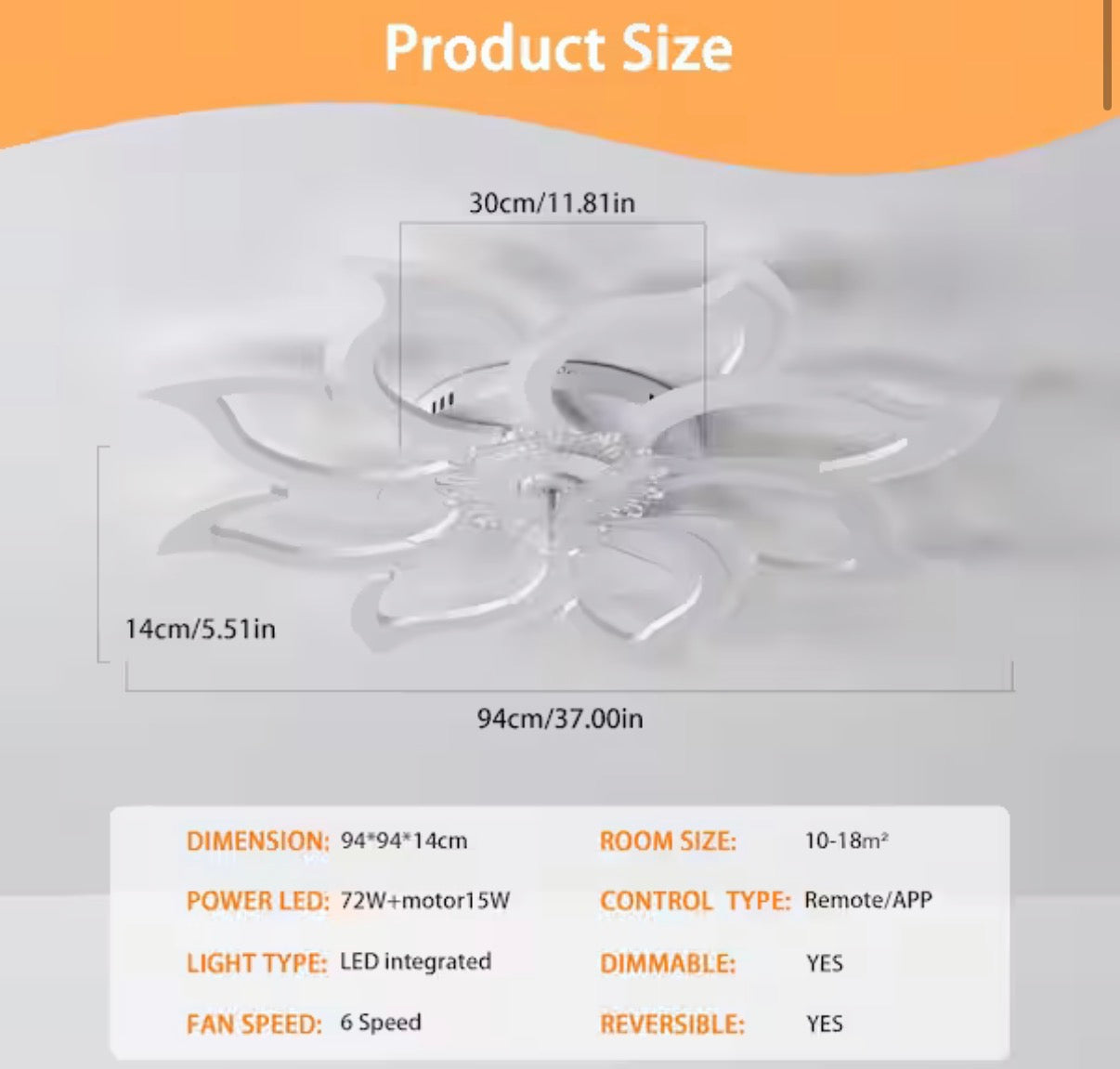 37.4 in. Flush Mount Ceiling Fan with LED Light