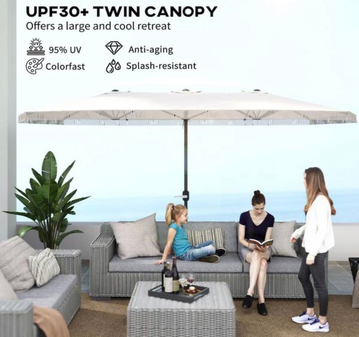15 ft. Steel Extra Large Market Umbrella with Fringe