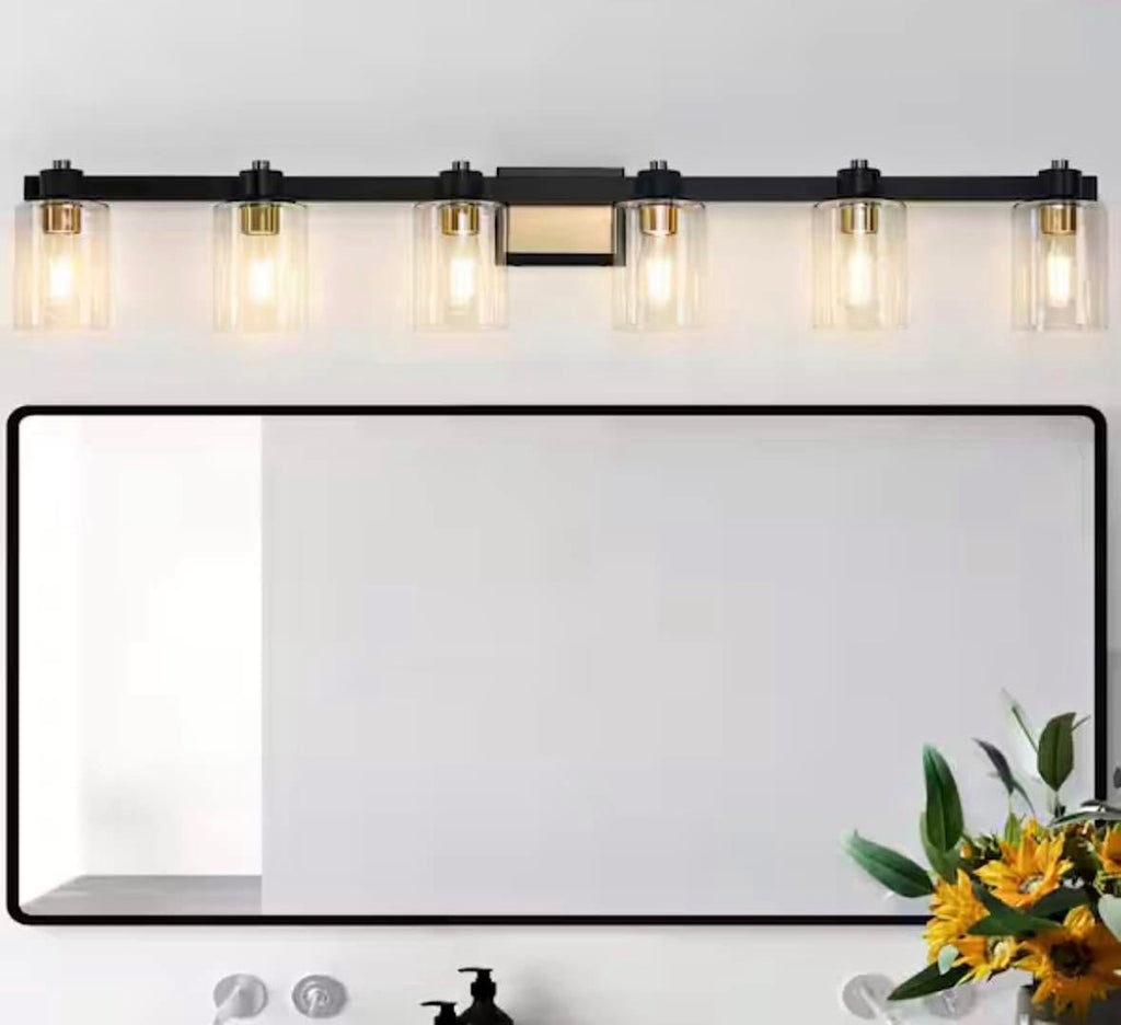 50 in. 6-Light Matte Black and Gold Bathroom Vanity Light