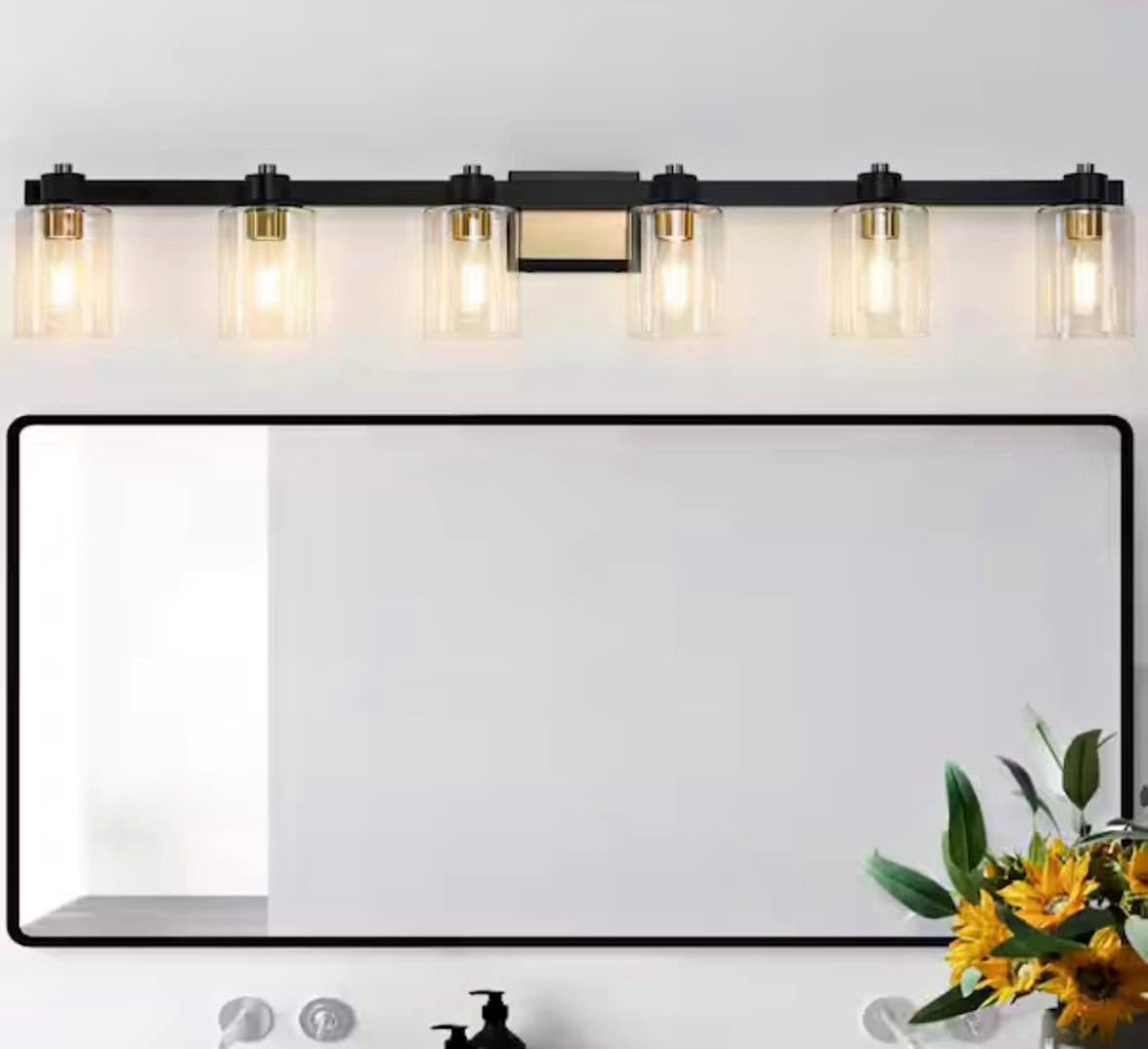 50 in. 6-Light Matte Black and Gold Bathroom Vanity Light