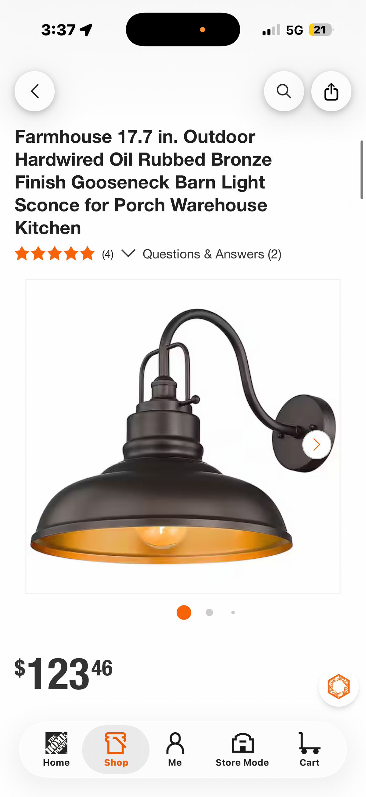 17.7 in. Outdoor  Oil Rubbed Bronze  Gooseneck Barn Light Sconce