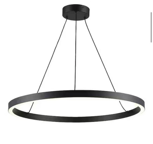 24 in. Integrated LED Black Circular Ring Pendant Light