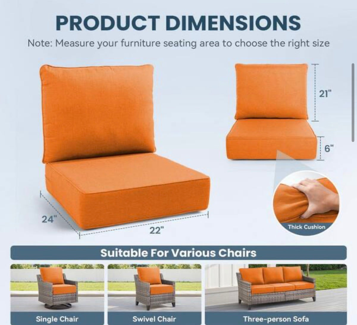 22 in. x 24 in. x 6 in. Outdoor Chair Cushion Set in Orange