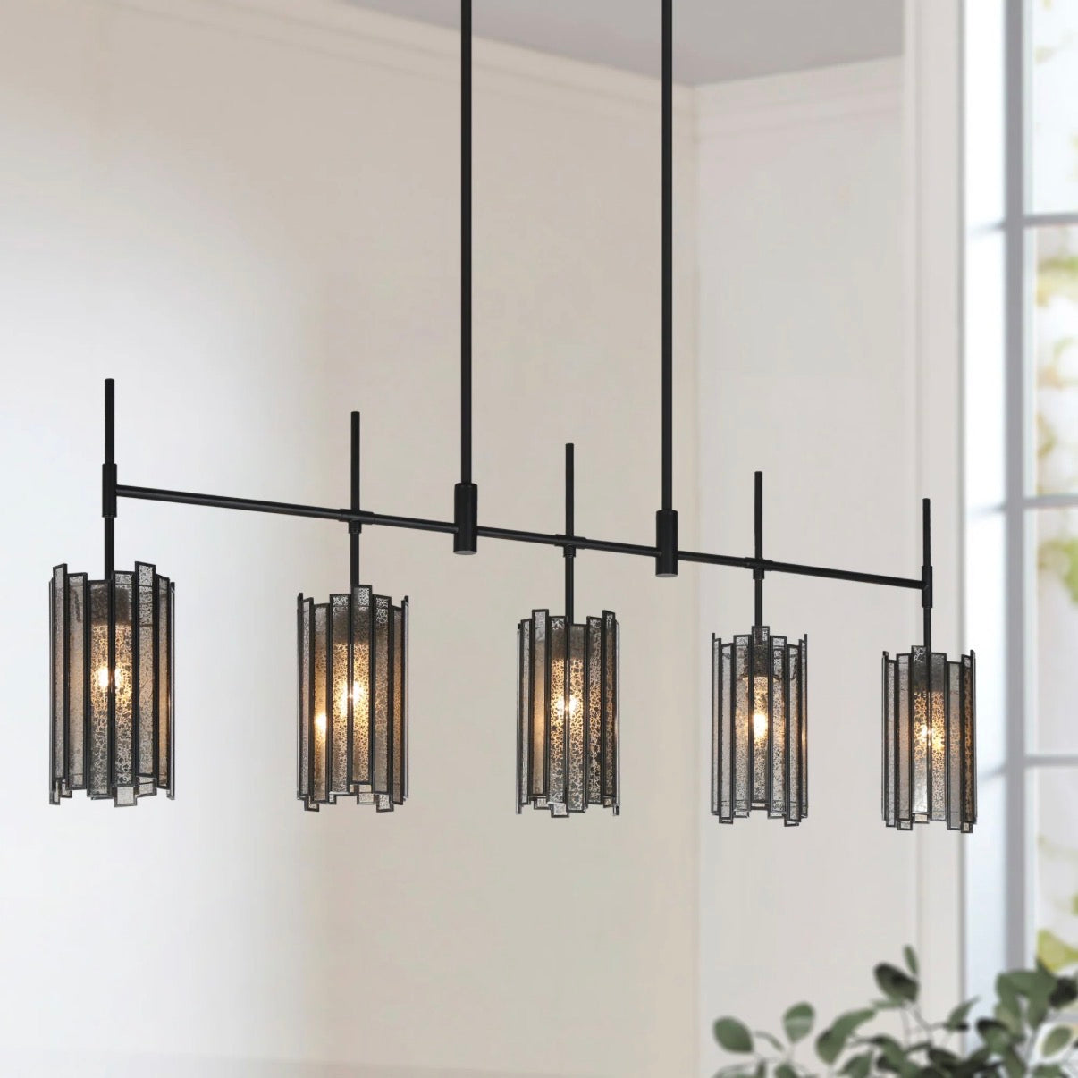 Hemaaolay 5-Light 45-in Black Modern Linear Kitchen Island Light