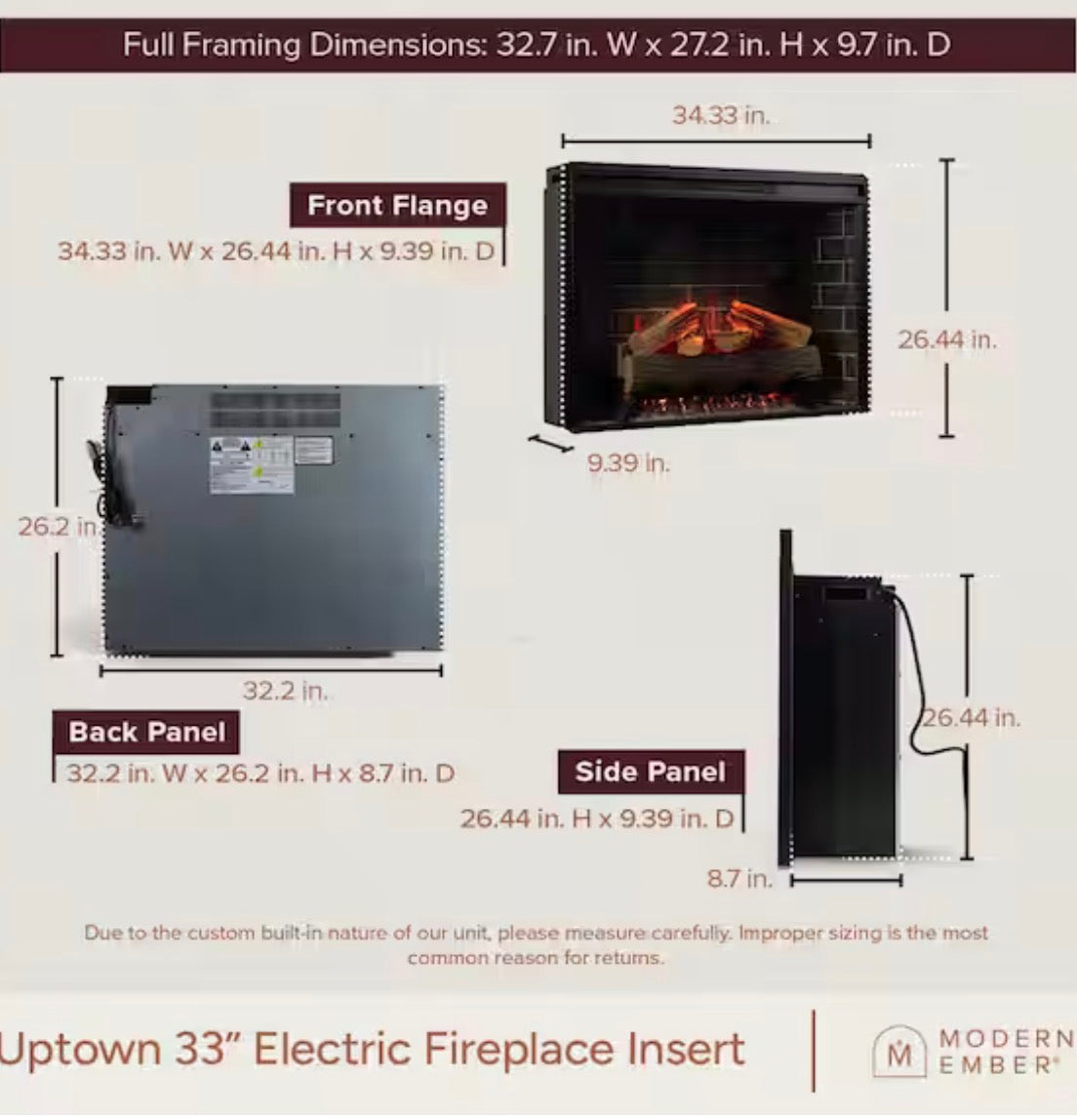 Uptown 33 in. Smart Electric Fireplace Wi-Fi and Remote Controlled