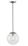 1-Light Brushed Nickel Clear Glass Globe  Pendant Hanging Light