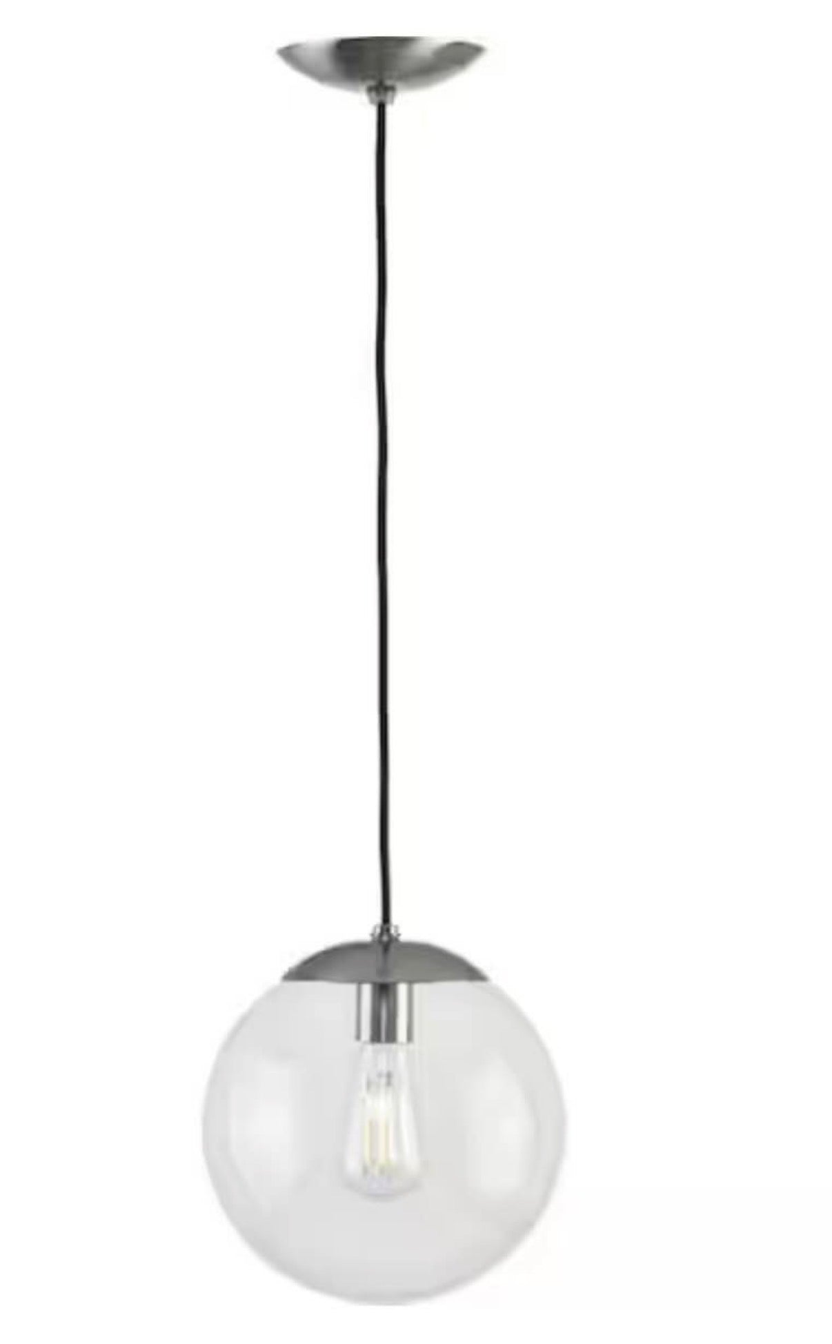 1-Light Brushed Nickel Clear Glass Globe  Pendant Hanging Light