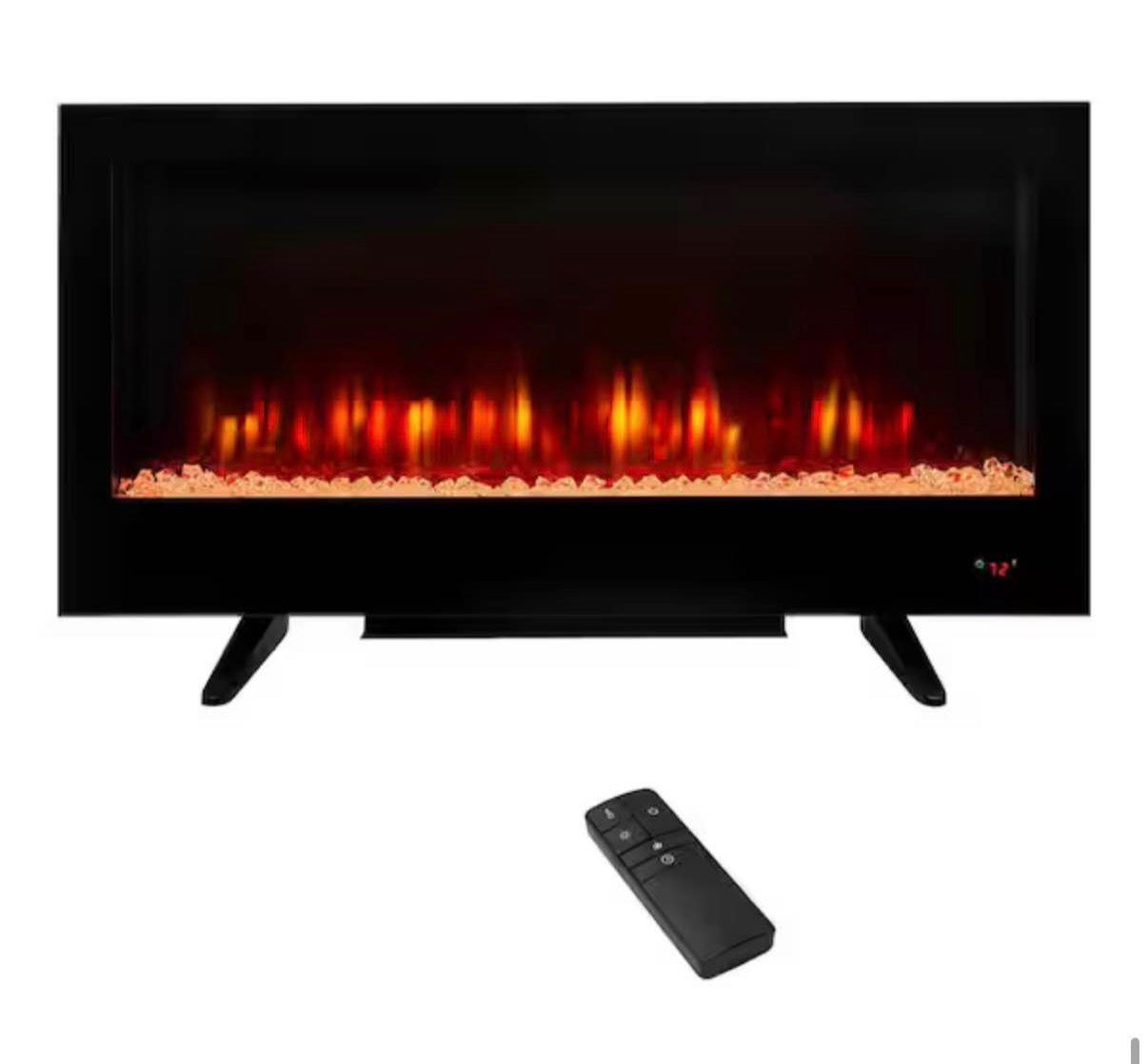 36 in. W View Wall Mount Electric Fireplace in Black