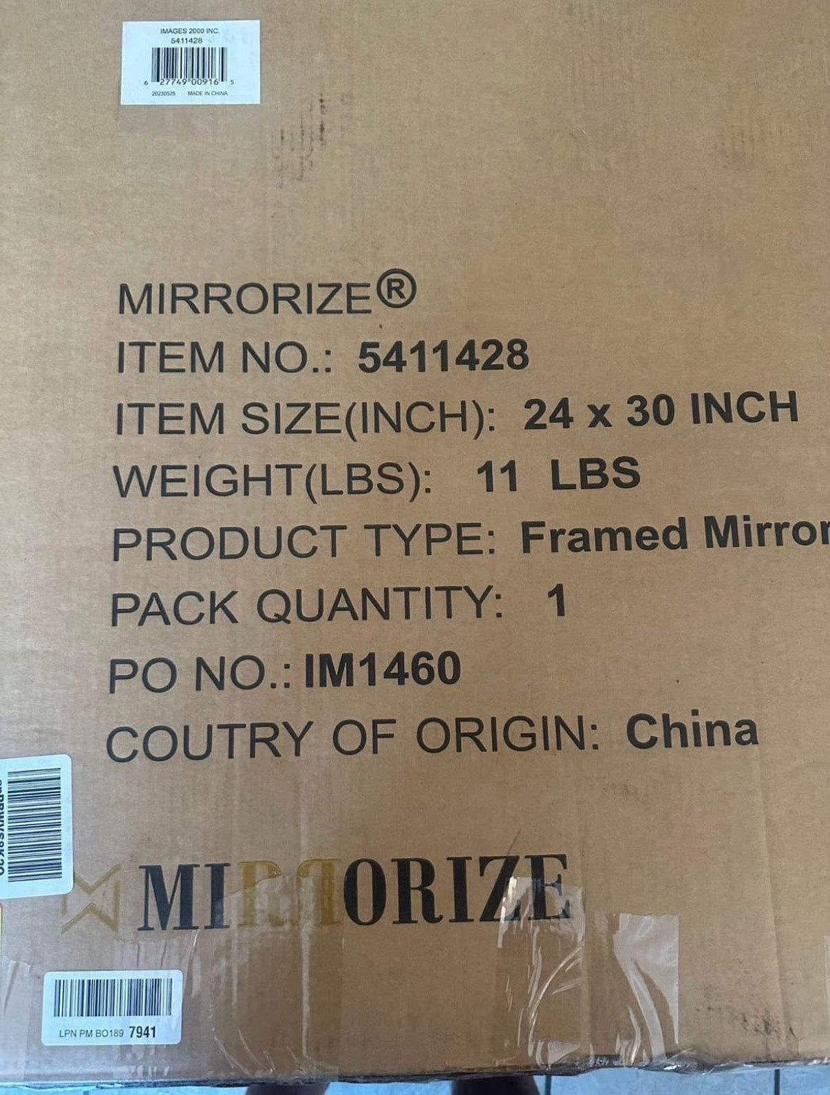 Rectangular Framed Beveled Wall Mirror 24" x 30"
