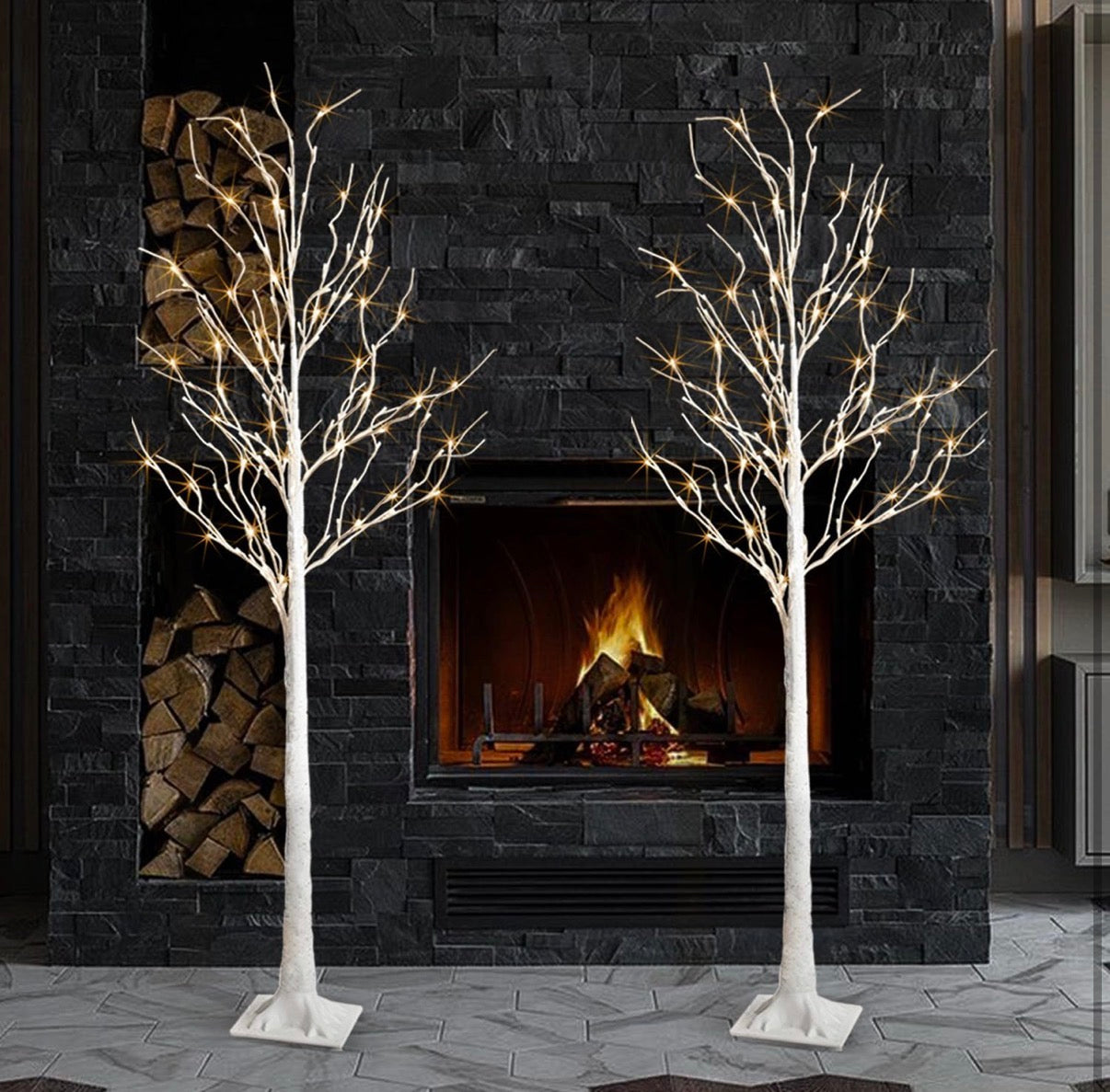 2 Pack 5 Feet Birch Tree with LED Lights