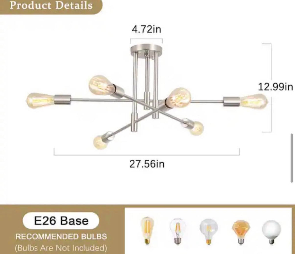 27.56 in. 6-Light Nickel Dimmable Sputnik Chandelier