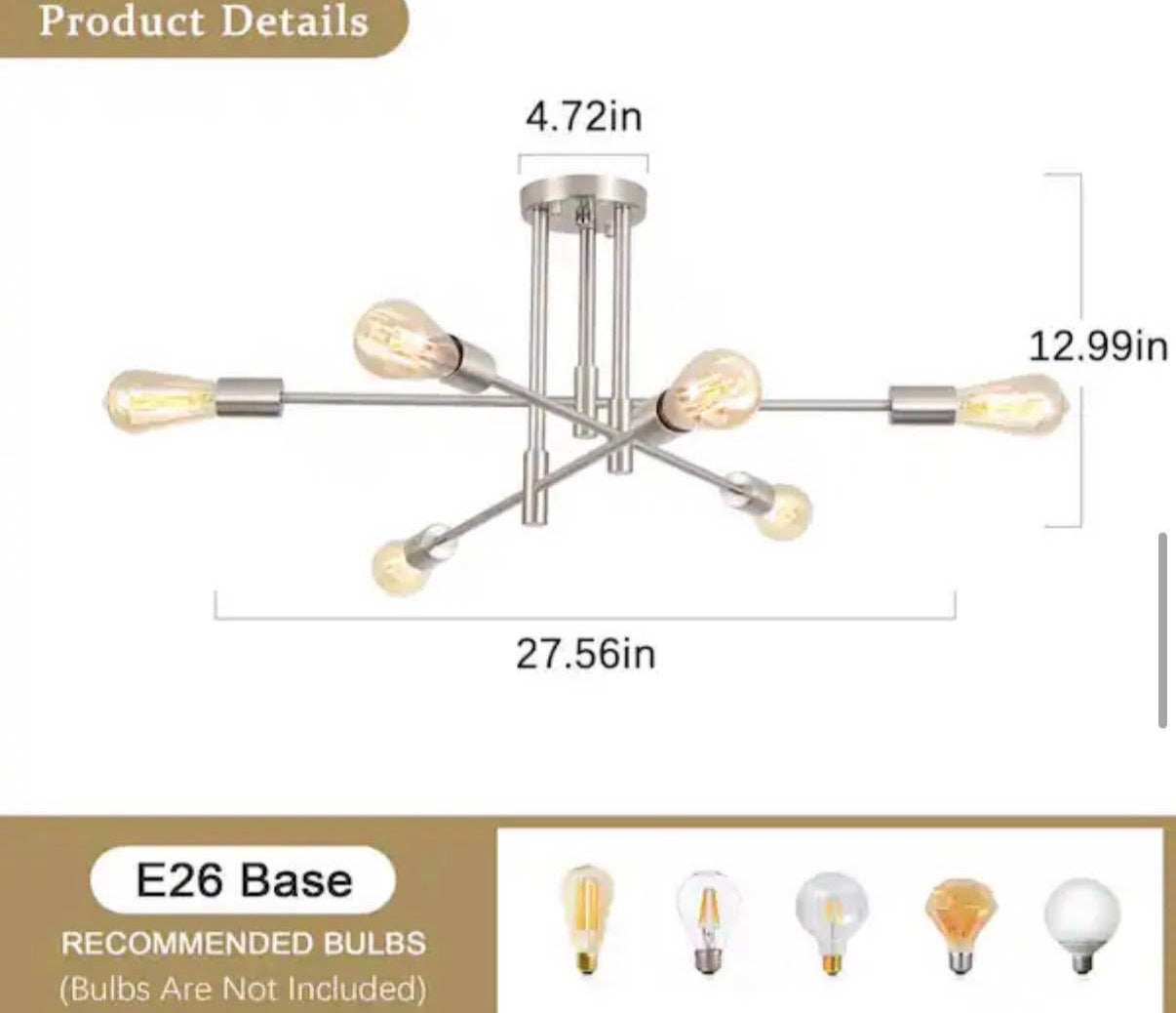 27.56 in. 6-Light Nickel Dimmable Sputnik Chandelier
