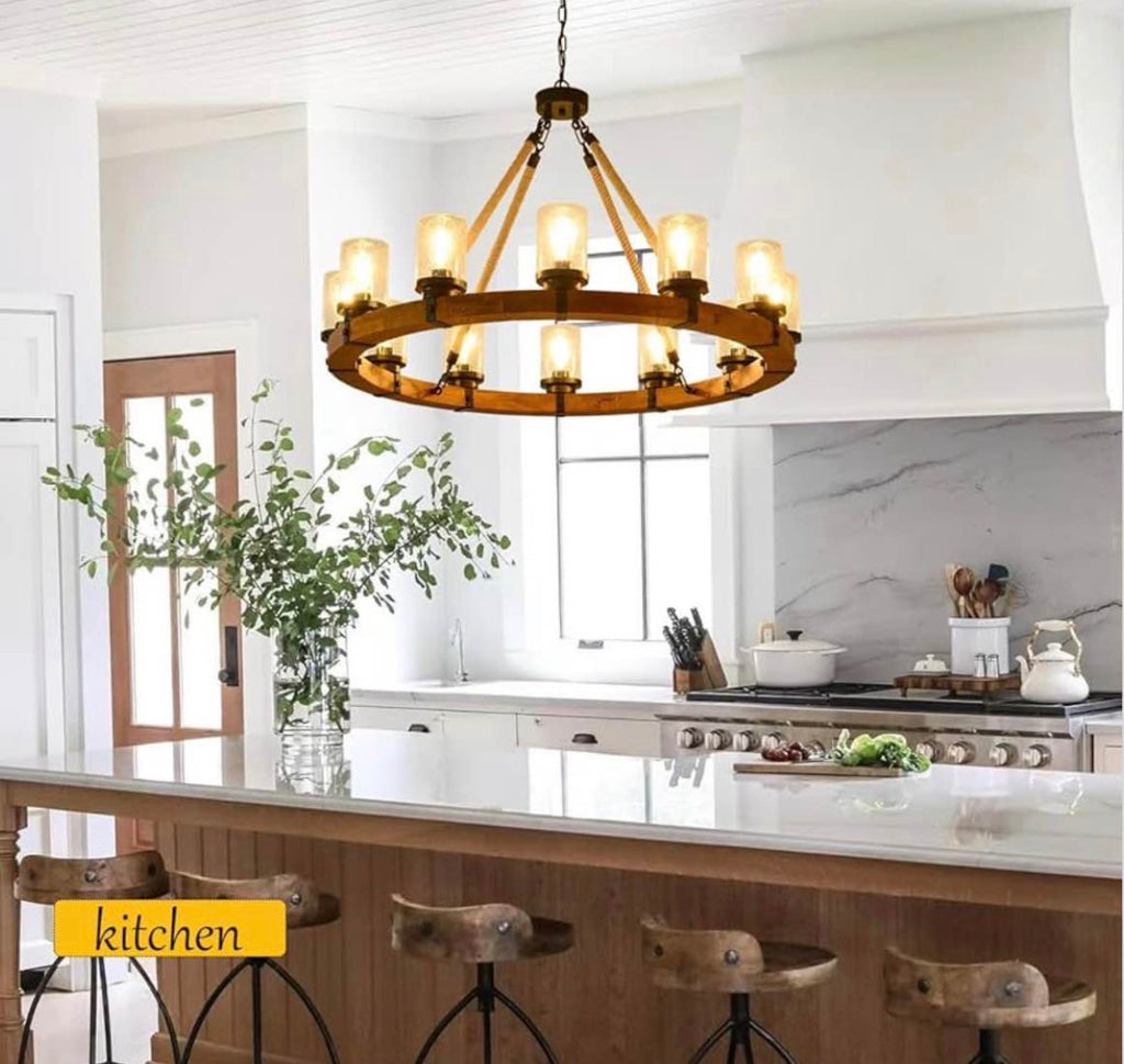 Rustic 12 Light Wagon Wheel Chandelier