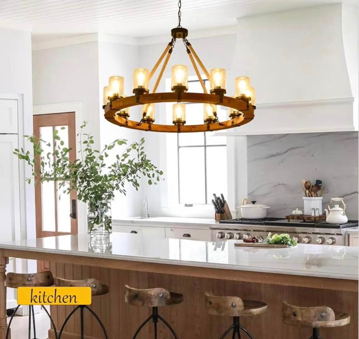 Rustic 12 Light Wagon Wheel Chandelier