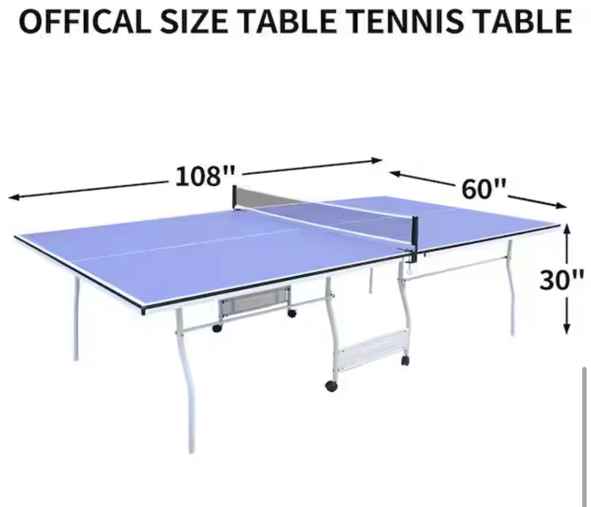 9 ft. Blue Table Tennis Table Foldable and Ping Pong Table Set